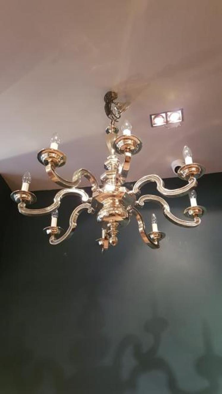 Large Edwardian Cast Brass 8 Arm Chandelier - Image 6