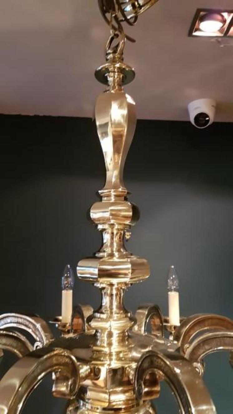 Large Edwardian Cast Brass 8 Arm Chandelier - Image 7