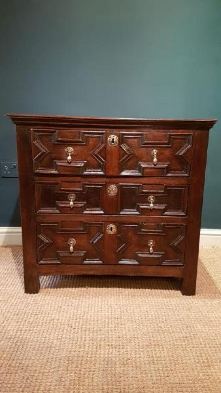 Small Period Oak Geometric Moulded Chest - Image 1