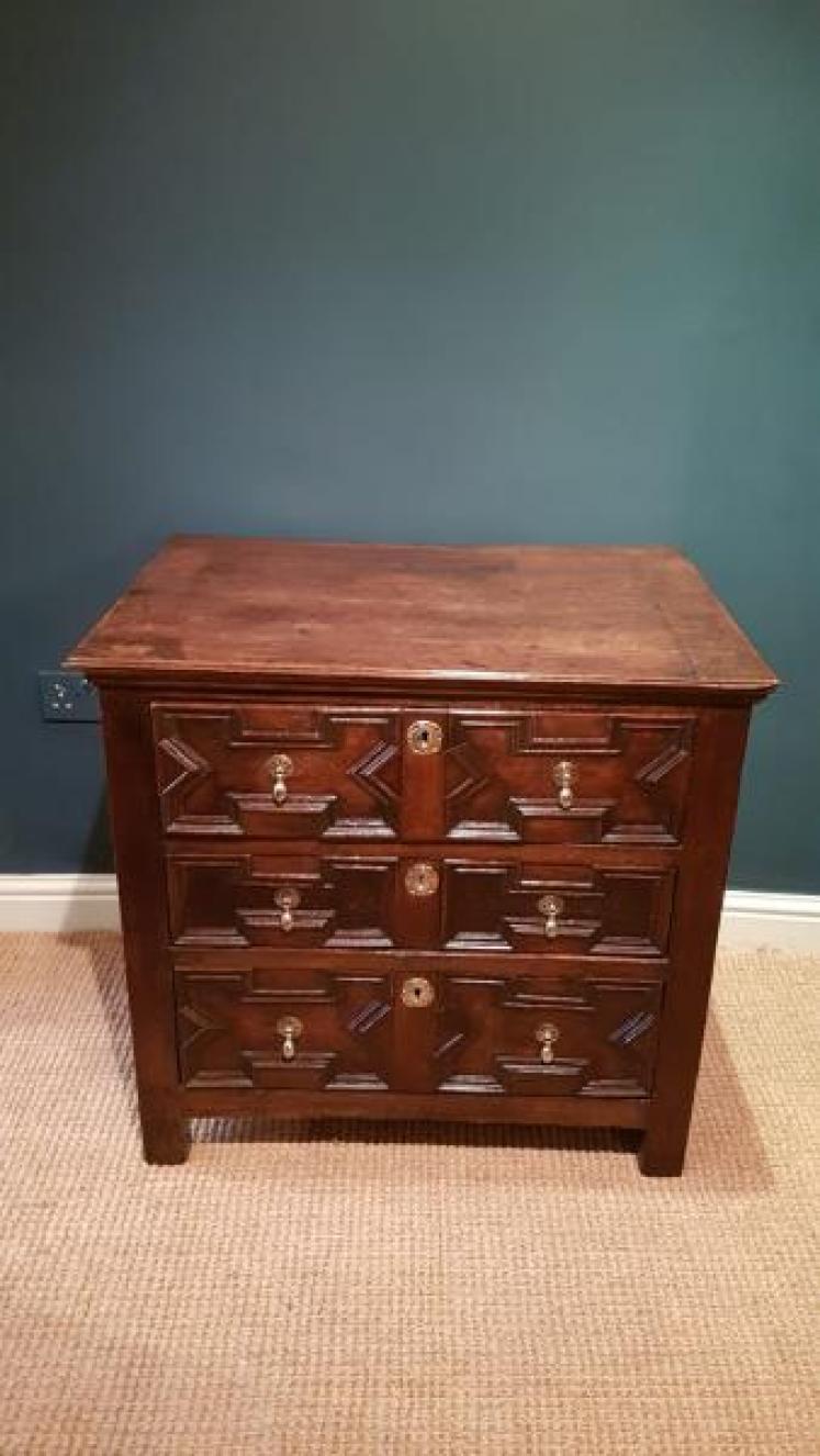Small Period Oak Geometric Moulded Chest - Image 3