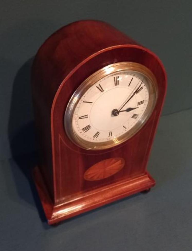 Antique Sheraton Inlaid Arched Top Mantel Clock - Image 5