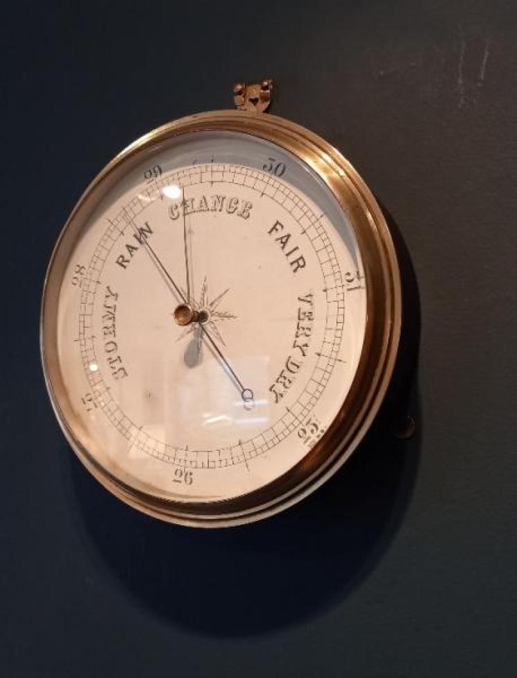 Large Antique Steel & Brass Ship's Marine Barometer - Image 1
