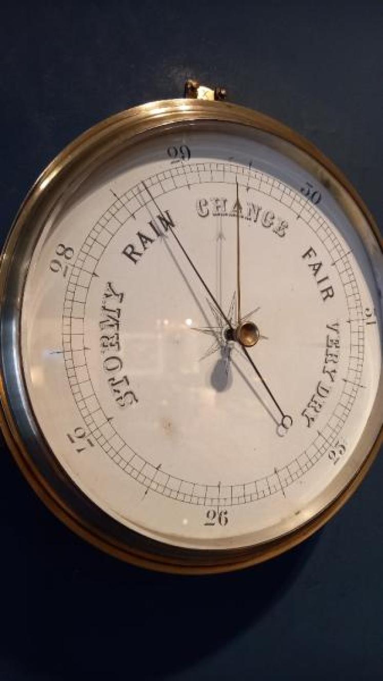 Large Antique Steel & Brass Ship's Marine Barometer - Image 4