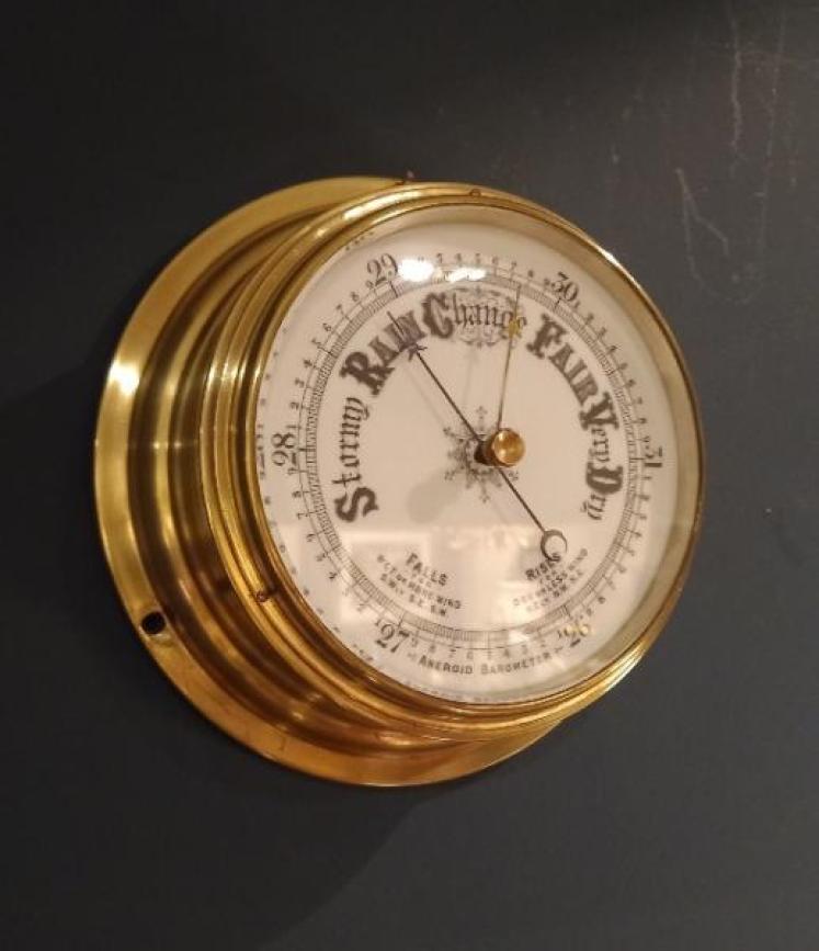 Victorian Polished Brass Ship's Bulkhead Barometer - Image 1