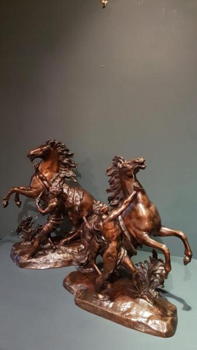 Superb Pair of C.19th Bronze Marley Horses - Image 1