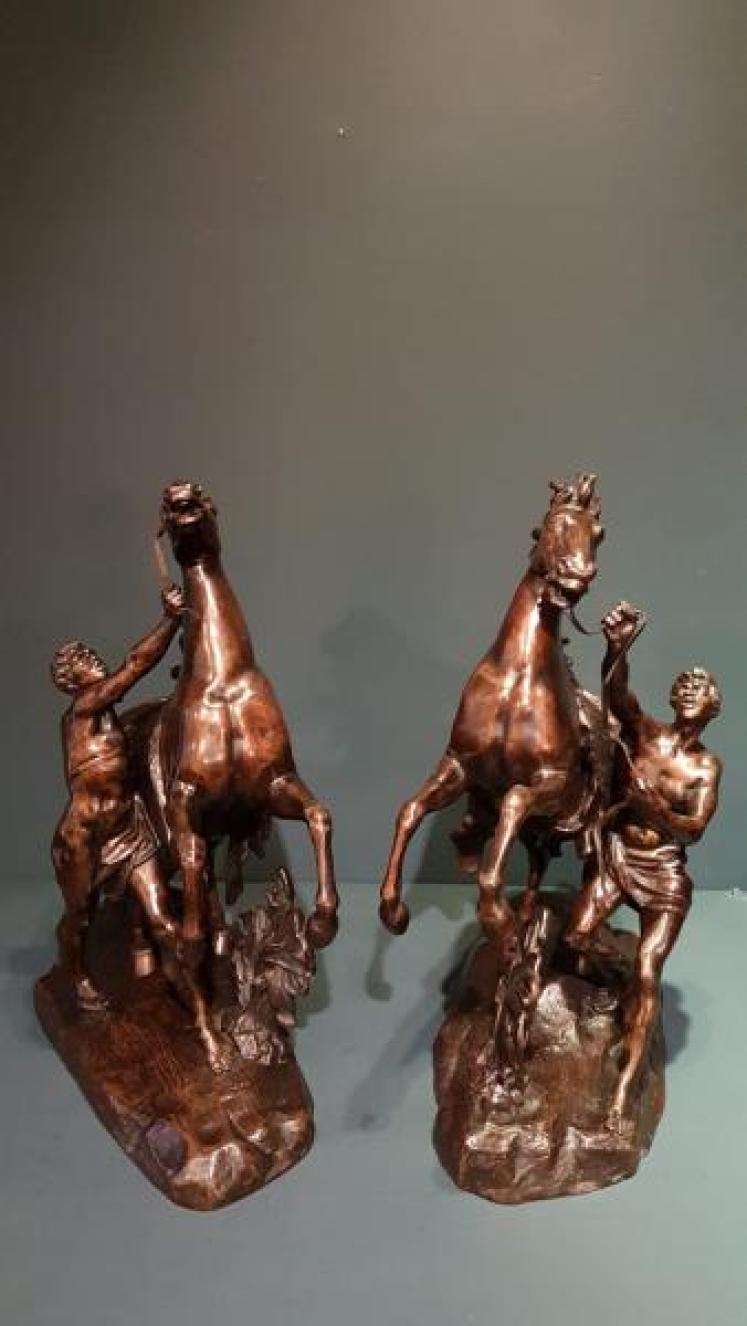 Superb Pair of C.19th Bronze Marley Horses - Image 2