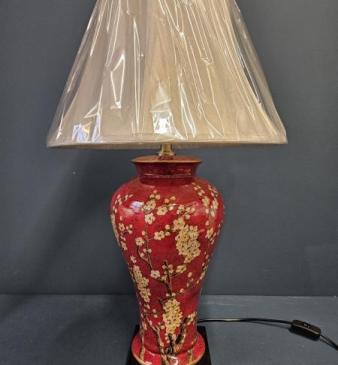 Red Porcelain Jasmine Lamp and Shade