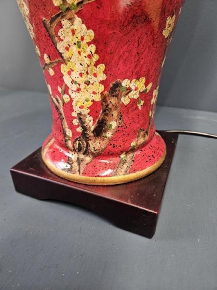 Red Porcelain Jasmine Lamp and Shade - Image 3