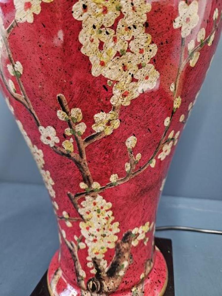 Red Porcelain Jasmine Lamp and Shade - Image 4