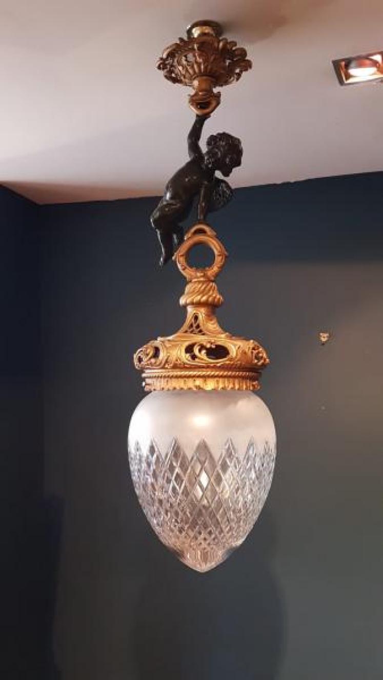 Superb Large Bronze and Ormalu Pendant Light - Image 1