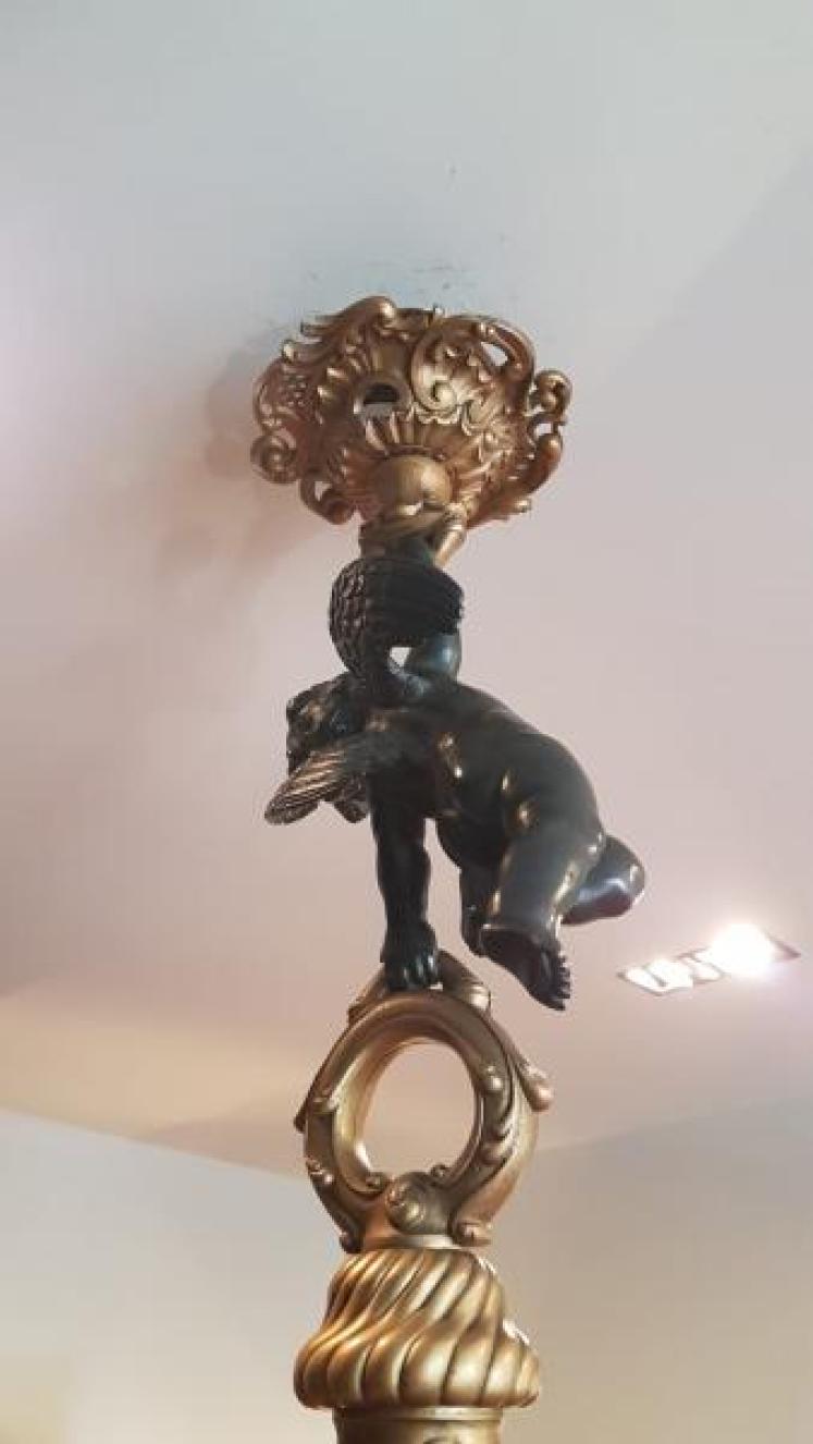 Superb Large Bronze and Ormalu Pendant Light - Image 7