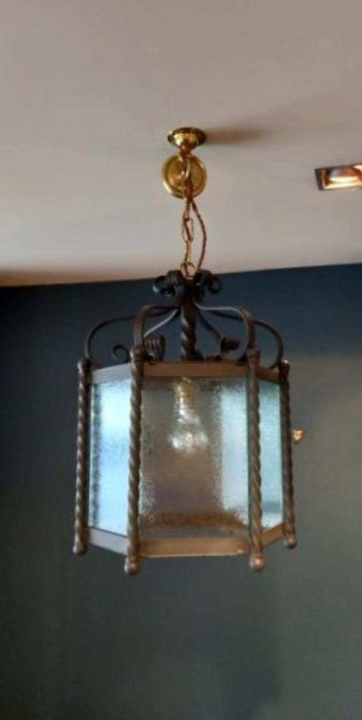 Wrought Iron Hexagonal Hanging Lantern - Image 1