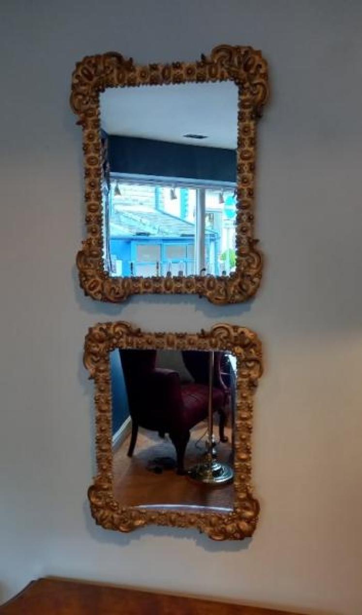 Matching Pair of Antique Plaster Gilt Wall Mirrors - Image 7