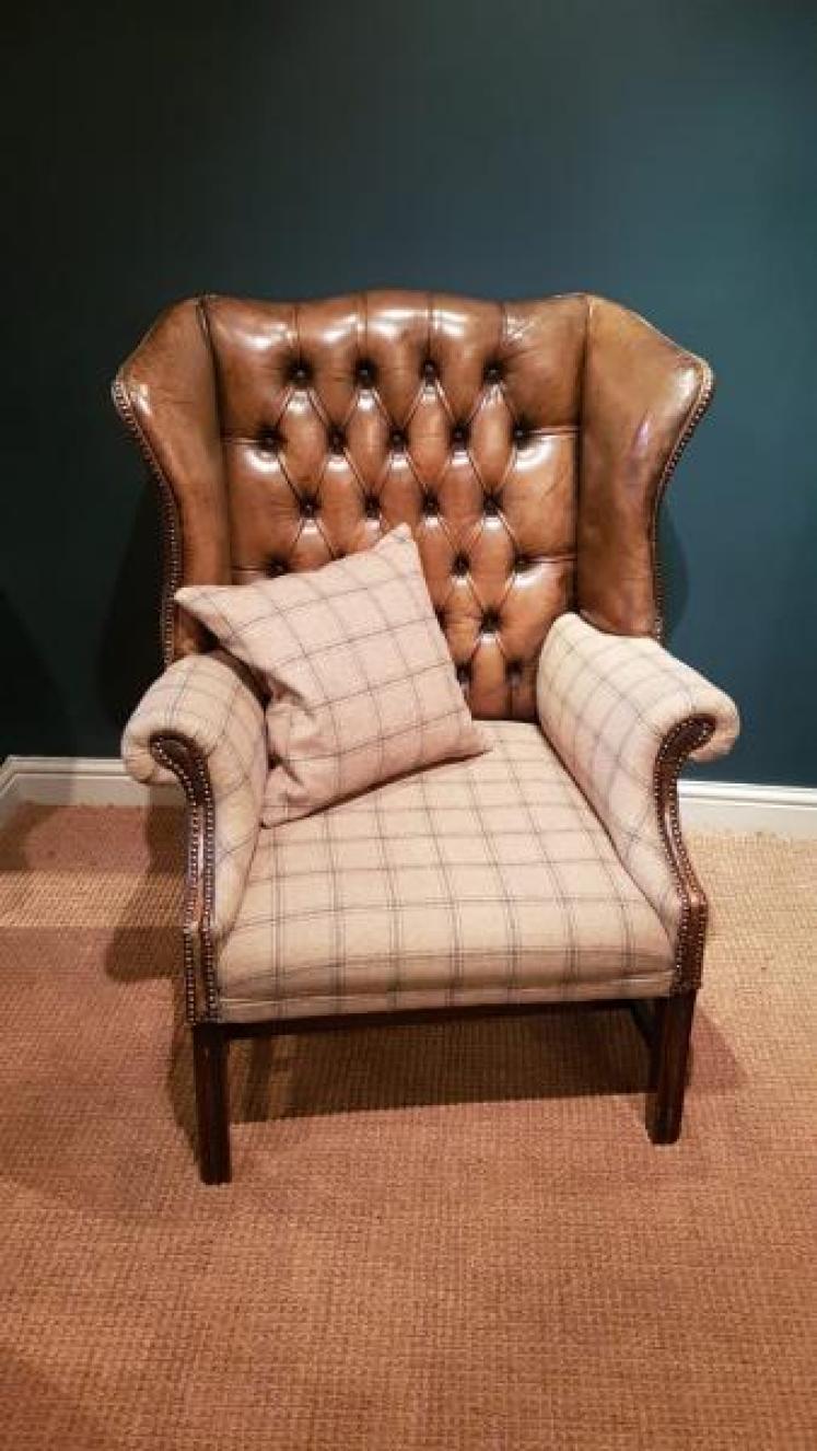 Edwardian Leather Wing Back Arm Chair - Image 1