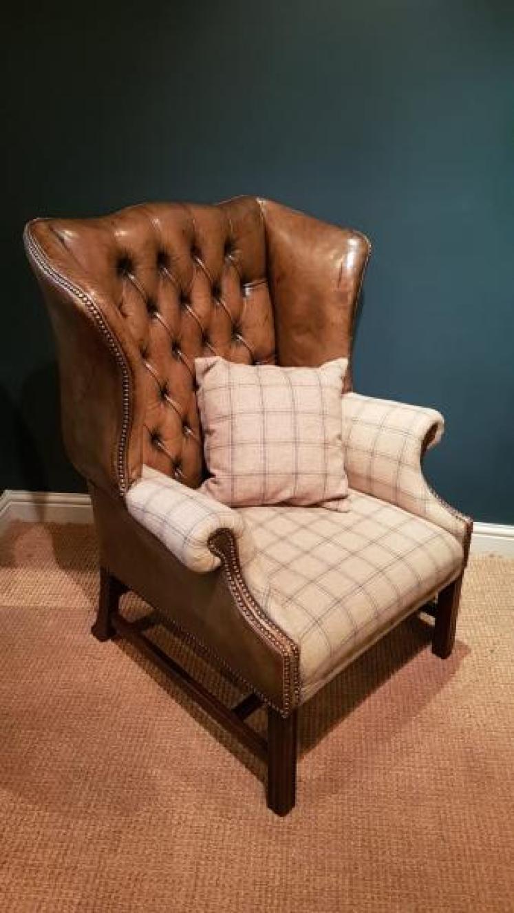 Edwardian Leather Wing Back Arm Chair - Image 2
