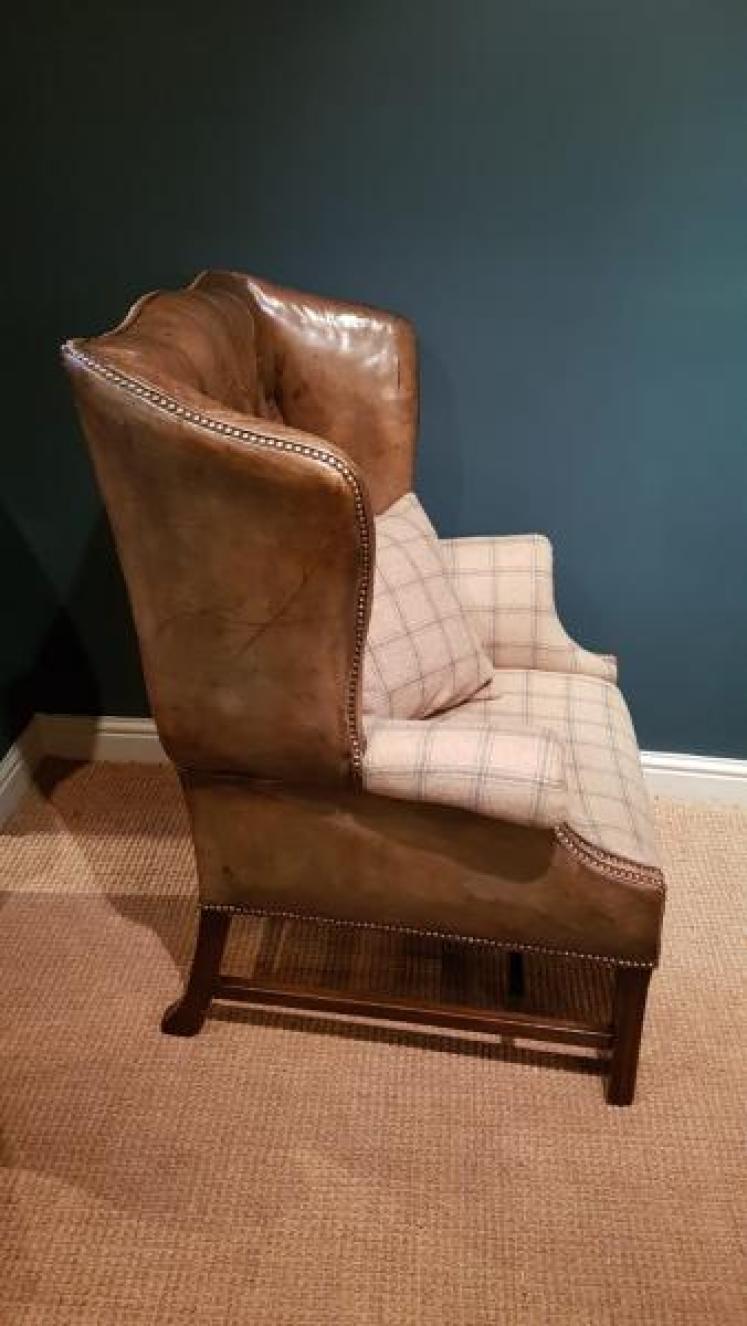 Edwardian Leather Wing Back Arm Chair - Image 4