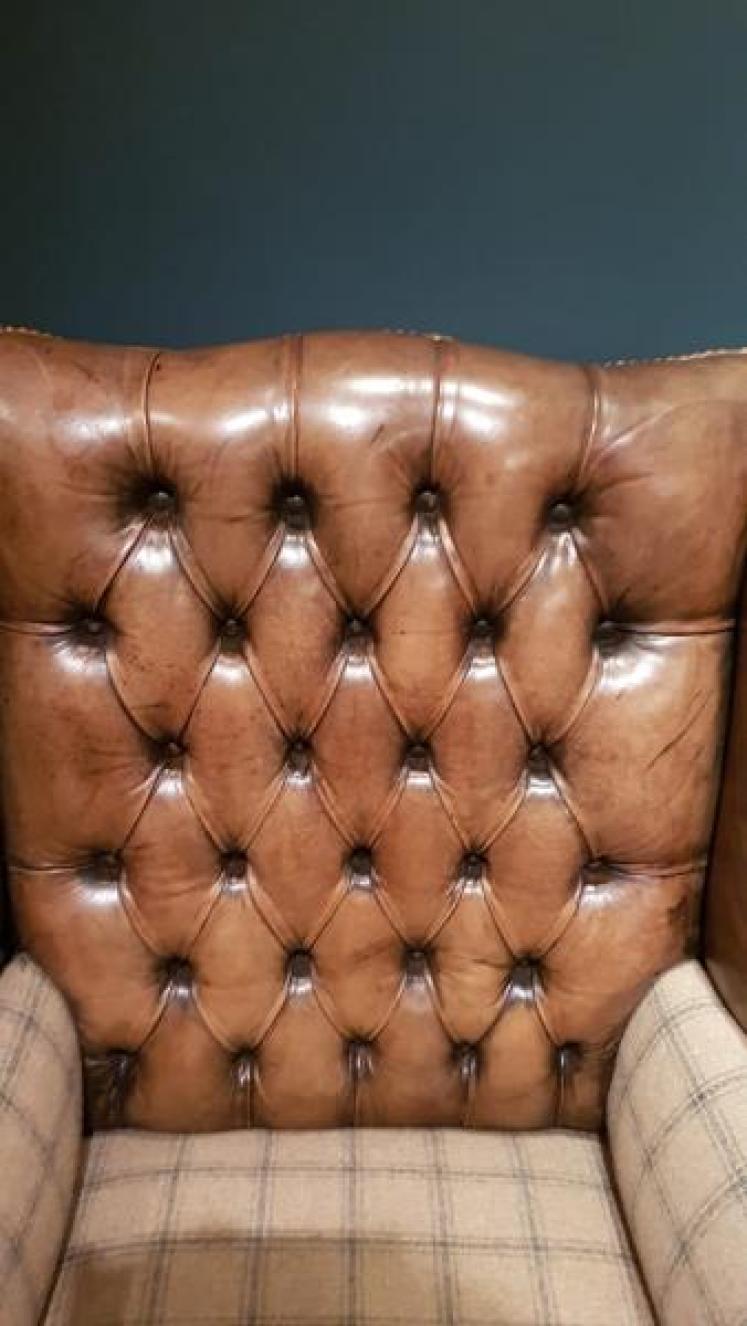 Edwardian Leather Wing Back Arm Chair - Image 6