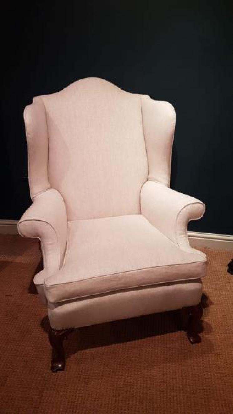 Matching Pair of Edwardian Wing Back Arm Chairs - Image 2