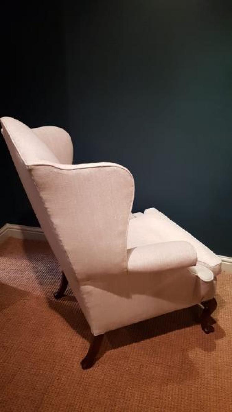 Matching Pair of Edwardian Wing Back Arm Chairs - Image 3
