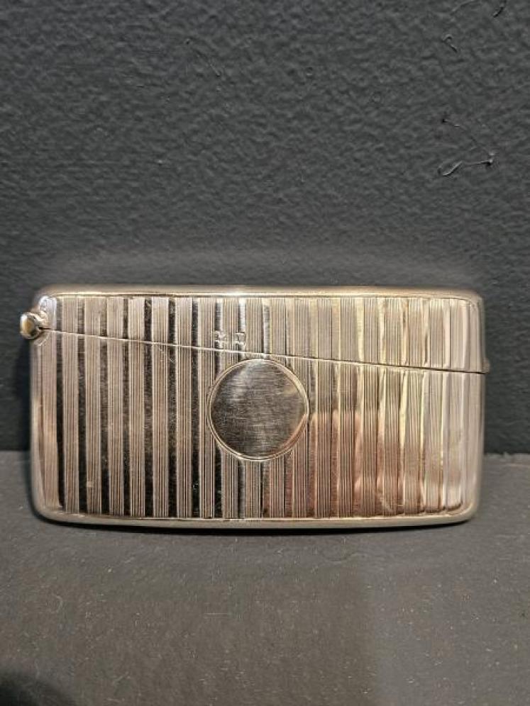 Curved Engine Turned Silver Card Case - Image 1
