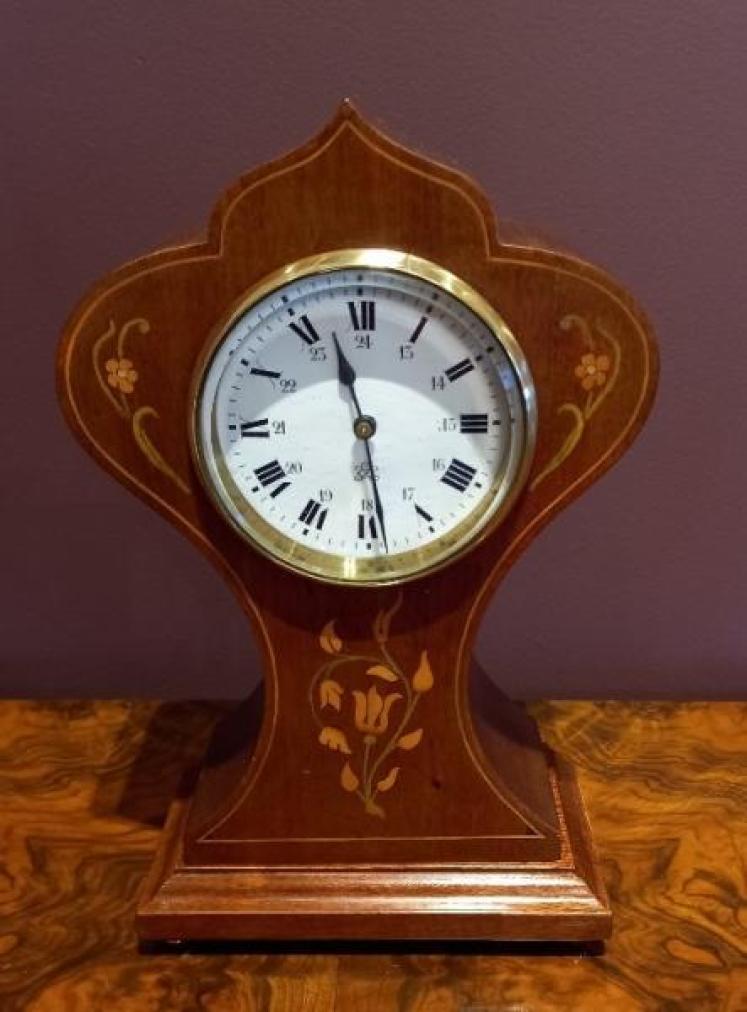Rare Edwardian Inlaid 24 Hour Dial Mantel Clock - Image 1