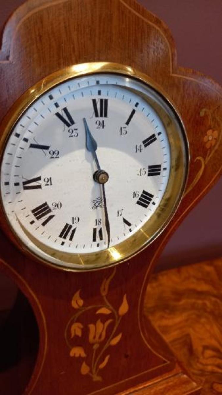 Rare Edwardian Inlaid 24 Hour Dial Mantel Clock - Image 3