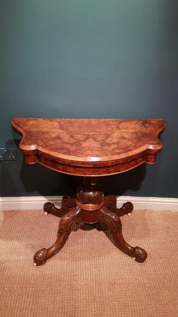 Victorian Burr Walnut Fold Over Card Table - Image 1