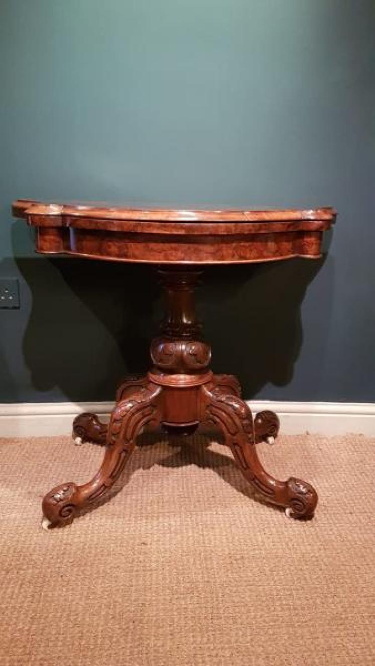 Victorian Burr Walnut Fold Over Card Table - Image 2