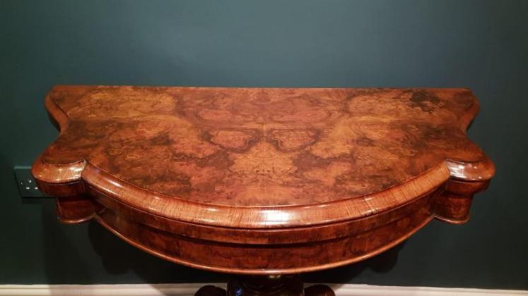 Victorian Burr Walnut Fold Over Card Table - Image 3