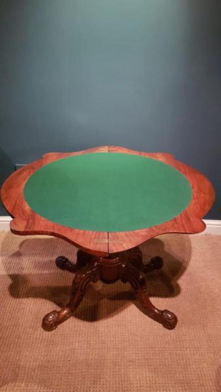 Victorian Burr Walnut Fold Over Card Table - Image 5