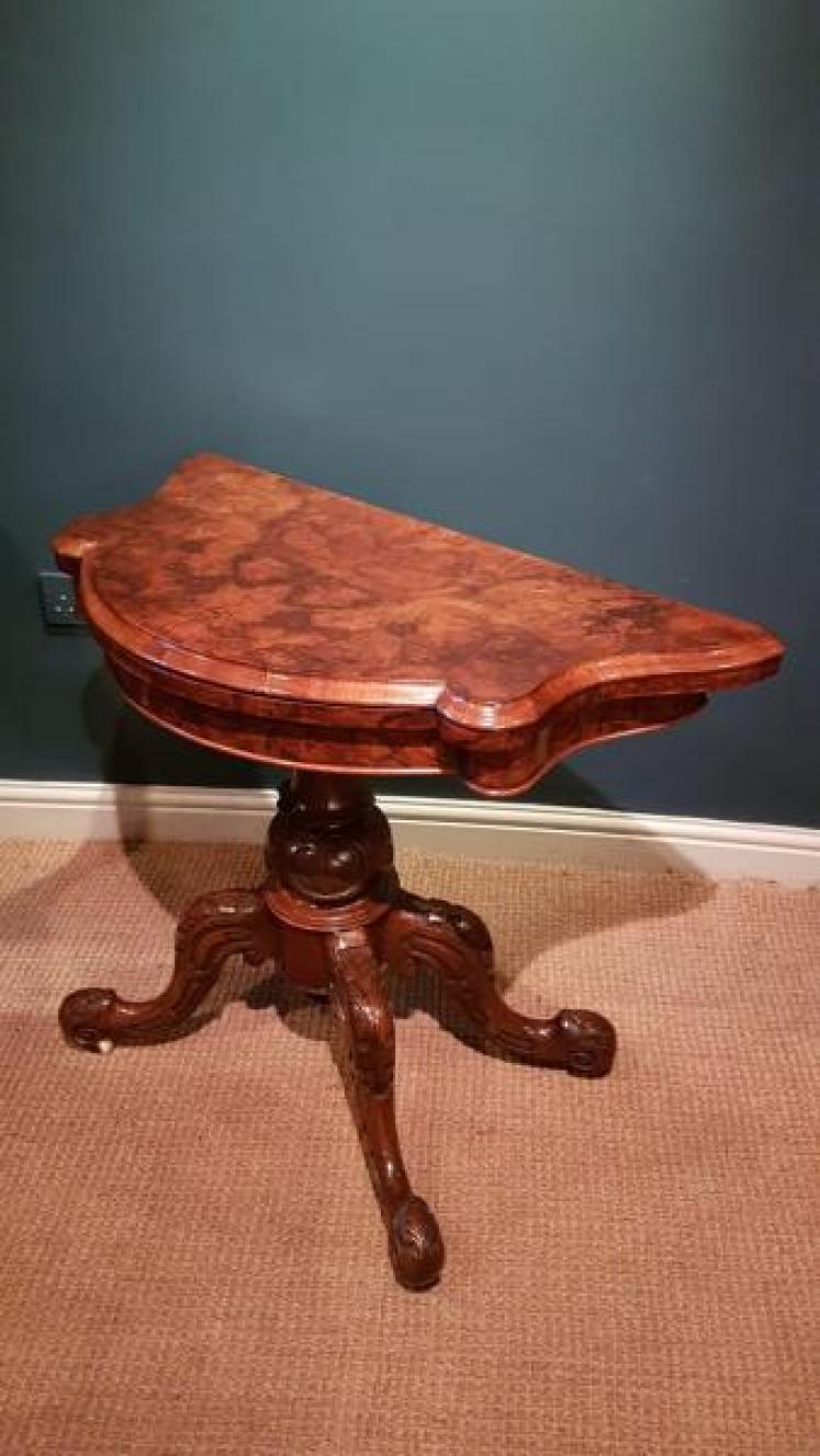 Victorian Burr Walnut Fold Over Card Table - Image 7