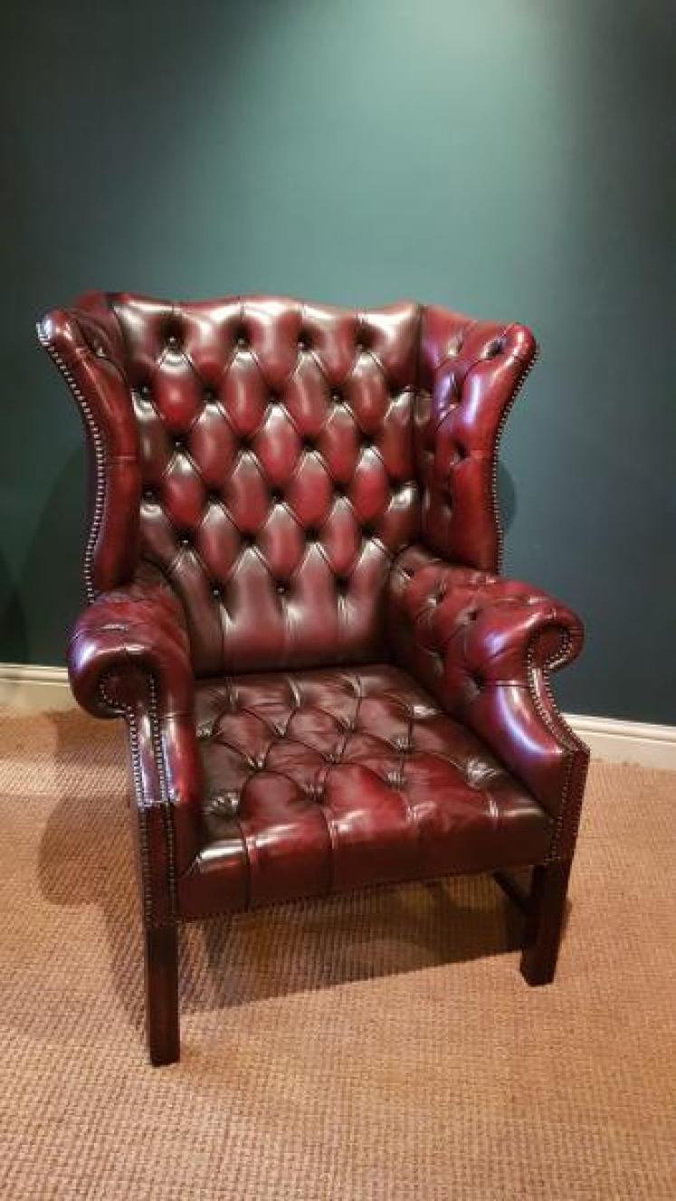 1930's Oxblood Red Leather Wing Back Arm Chair - Image 1