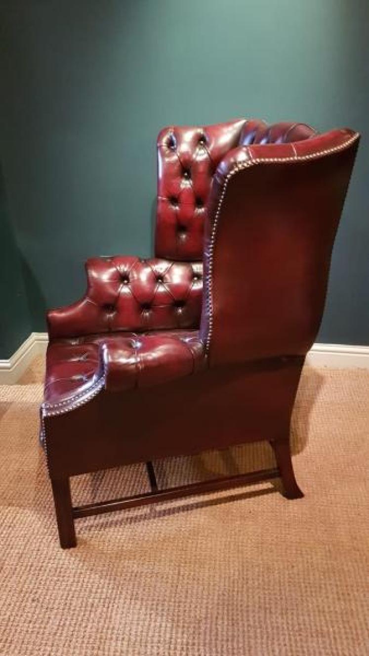 1930's Oxblood Red Leather Wing Back Arm Chair - Image 5