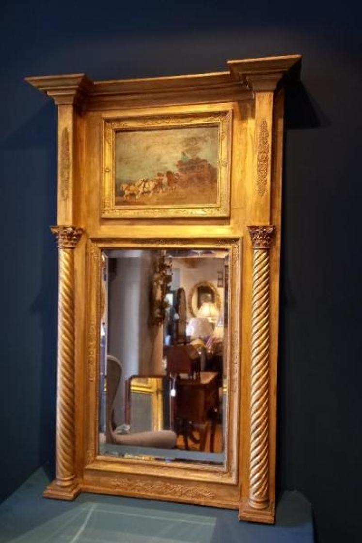 Regency Period Timber Gilt Mirror with Painted Scene - Image 1