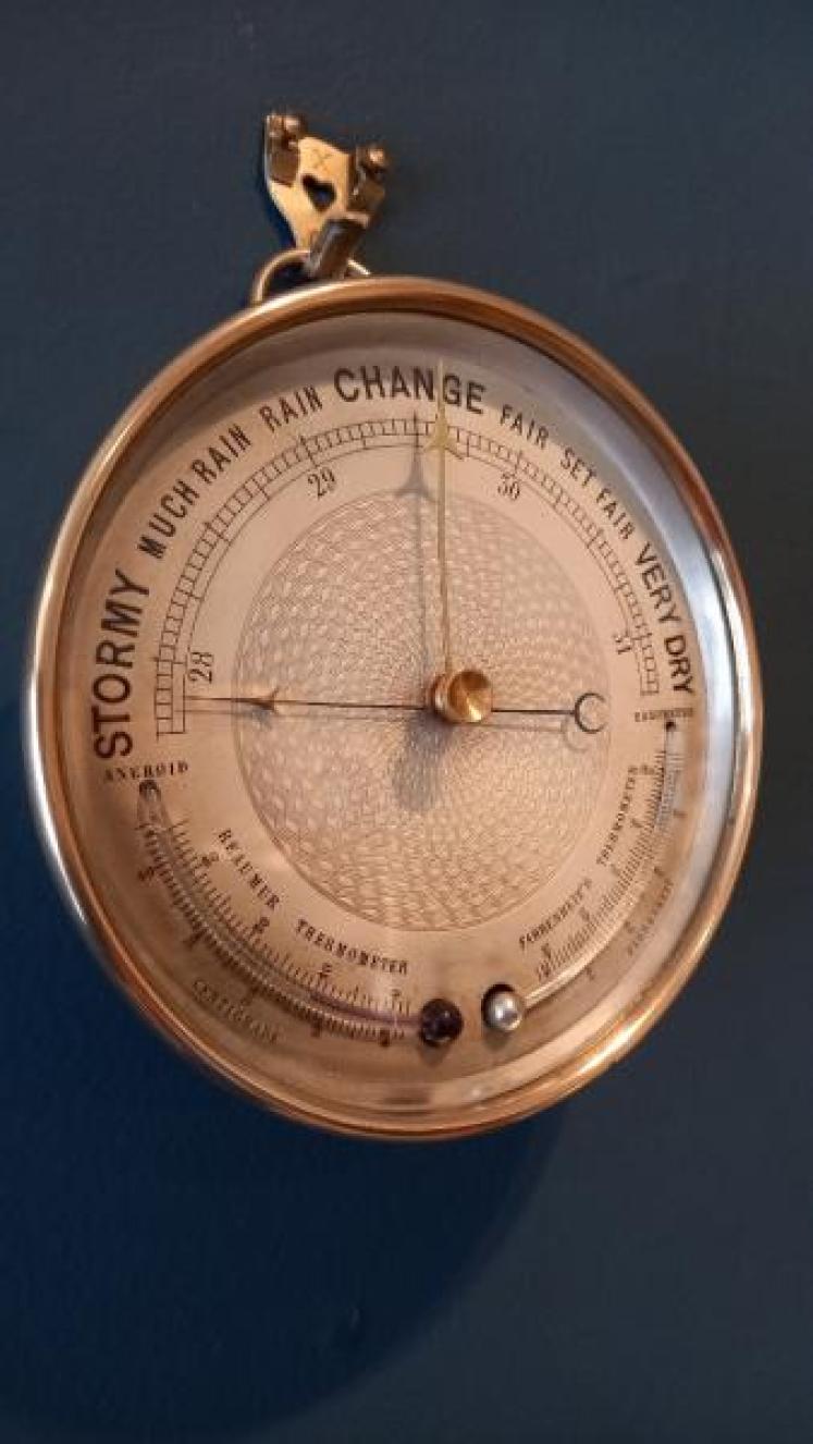 Antique Twin Thermometer Marine Barometer - Image 2