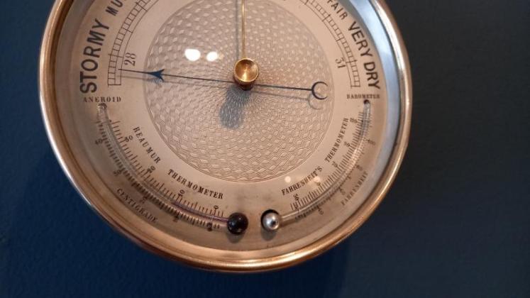 Antique Twin Thermometer Marine Barometer - Image 3