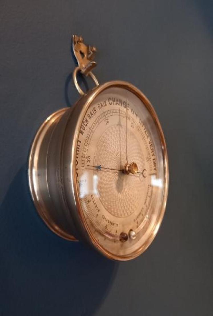 Antique Twin Thermometer Marine Barometer - Image 6