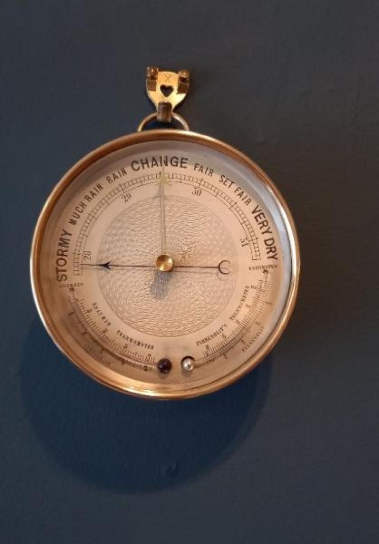 Antique Twin Thermometer Marine Barometer - Image 7