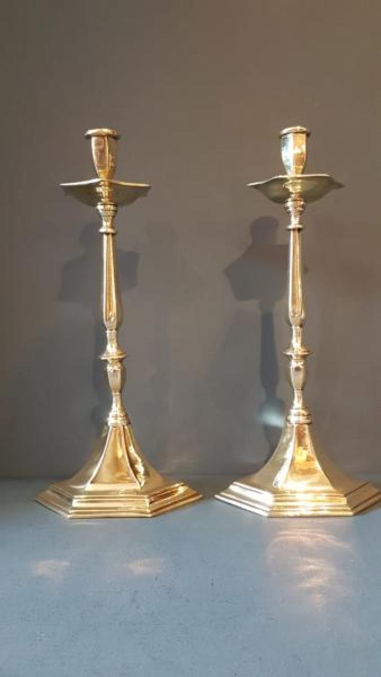Victorian Cast Brass Candlesticks - Image 1