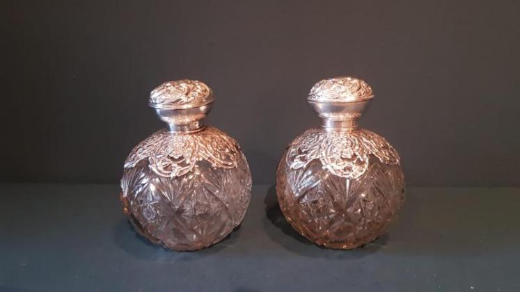 Matching Pair of Silver Topped Scent Bottles - Image 1