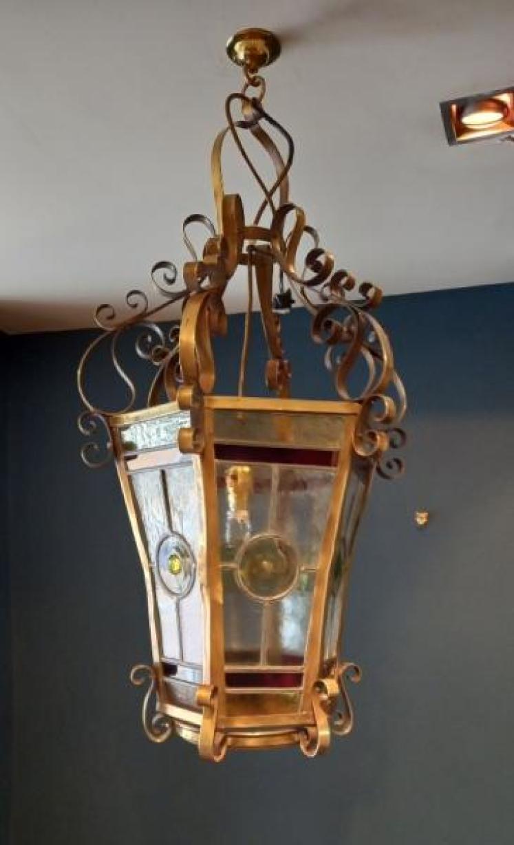 Art Nouveau Leaded Glass Lantern - Image 1