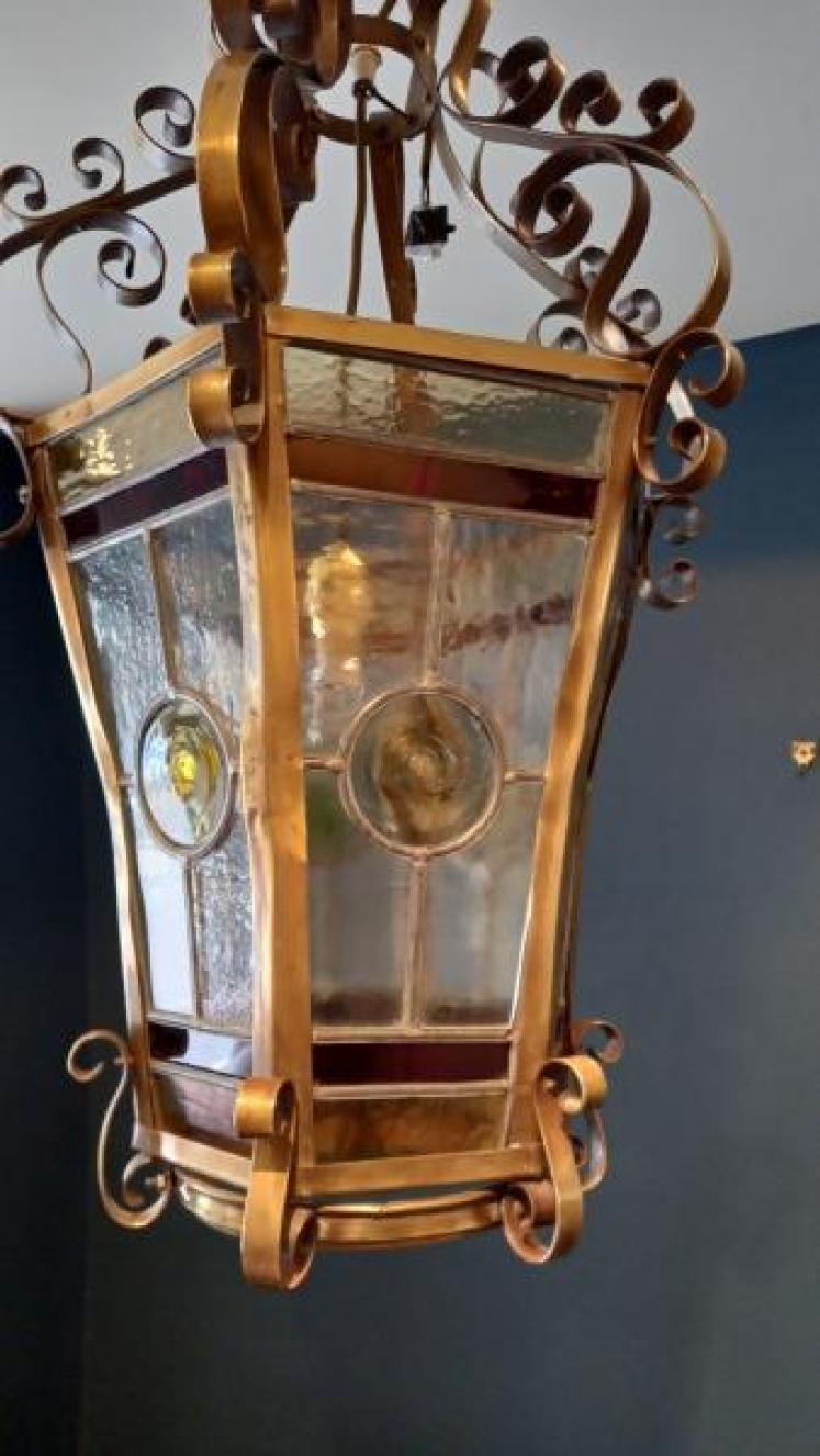 Art Nouveau Leaded Glass Lantern - Image 2
