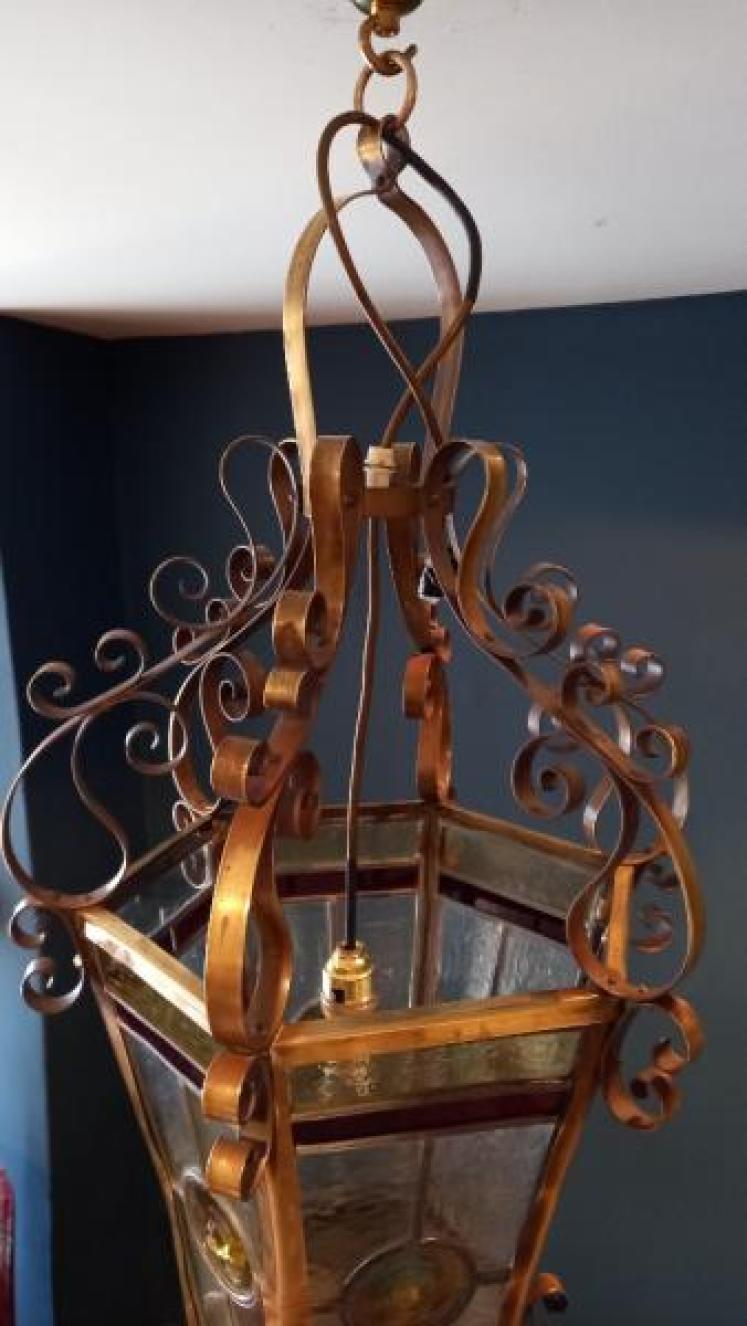 Art Nouveau Leaded Glass Lantern - Image 4
