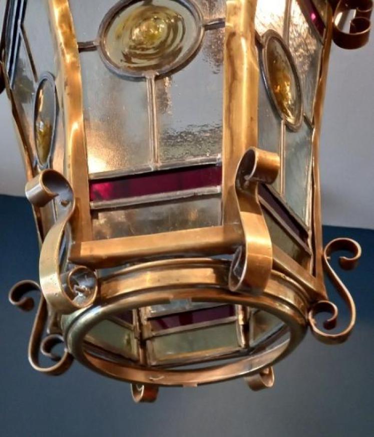 Art Nouveau Leaded Glass Lantern - Image 5