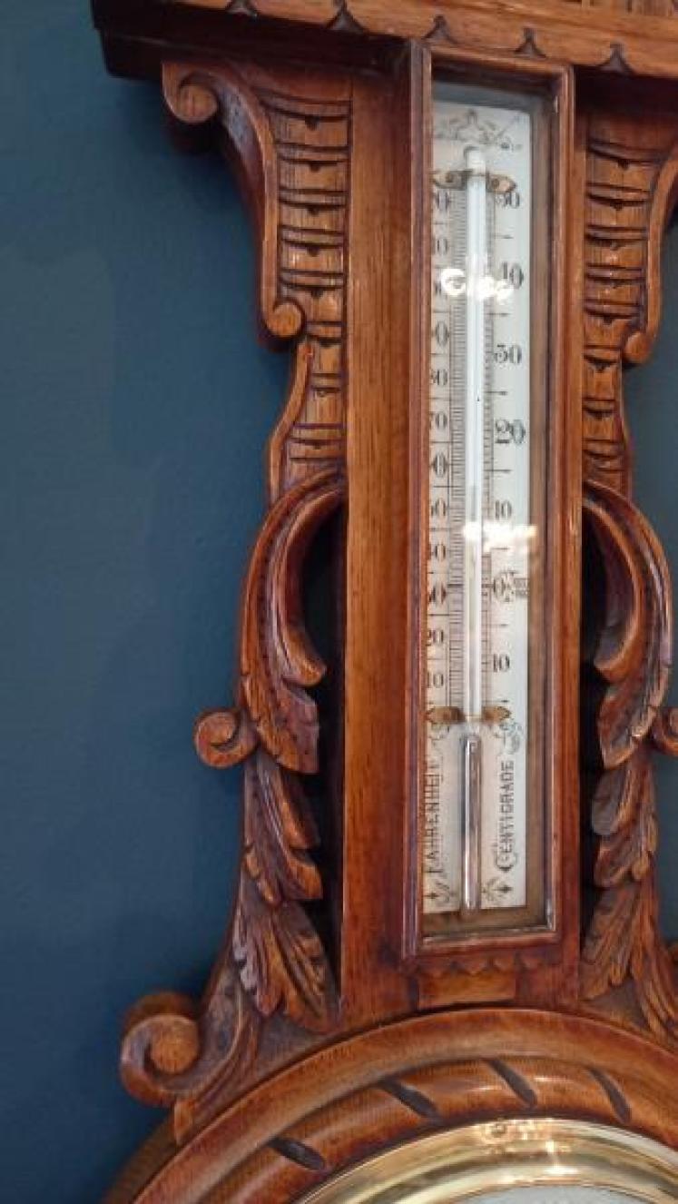 Superb Polished Oak Banjo Barometer - Image 5