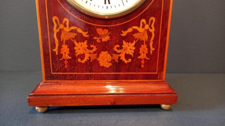 Superb Edwardian Floral Inlaid Lancet Top Mantel Clock - Image 3