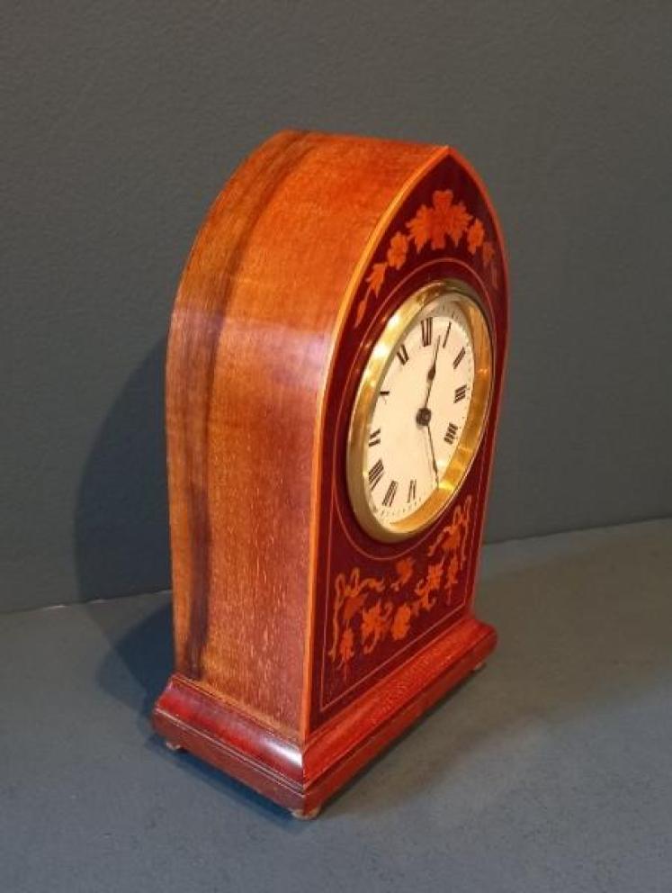 Superb Edwardian Floral Inlaid Lancet Top Mantel Clock - Image 6