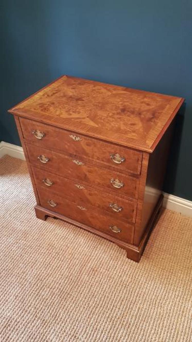 Small Edwardian Burr Walnut Chest of Drawers - Image 4