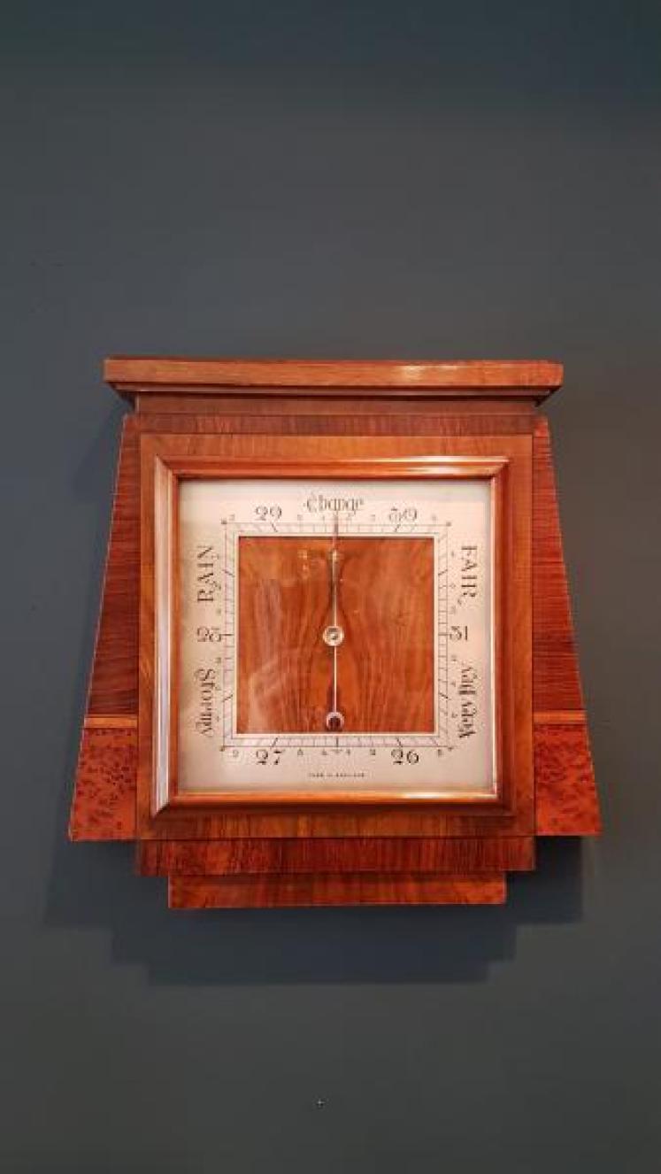 Superb Art Deco Walnut Inlaid Barometer  - Image 1