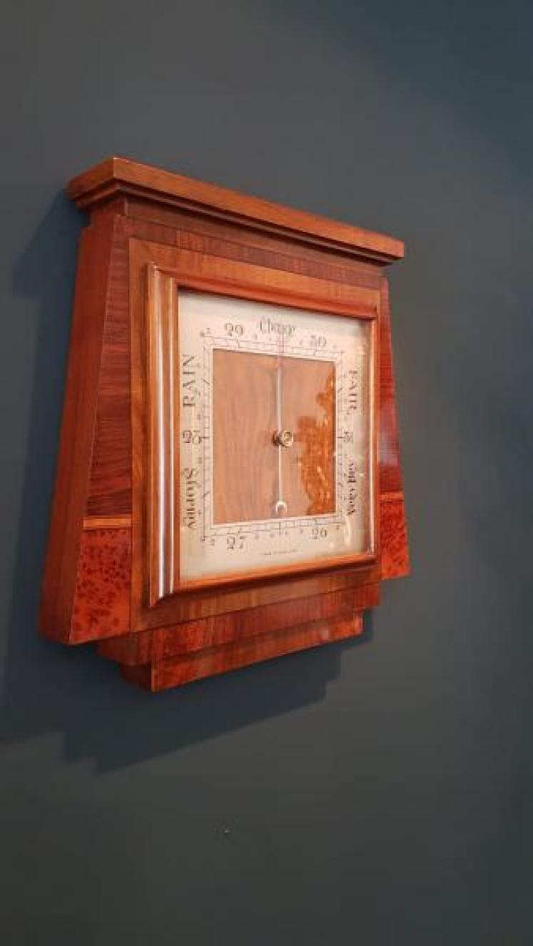 Superb Art Deco Walnut Inlaid Barometer  - Image 2